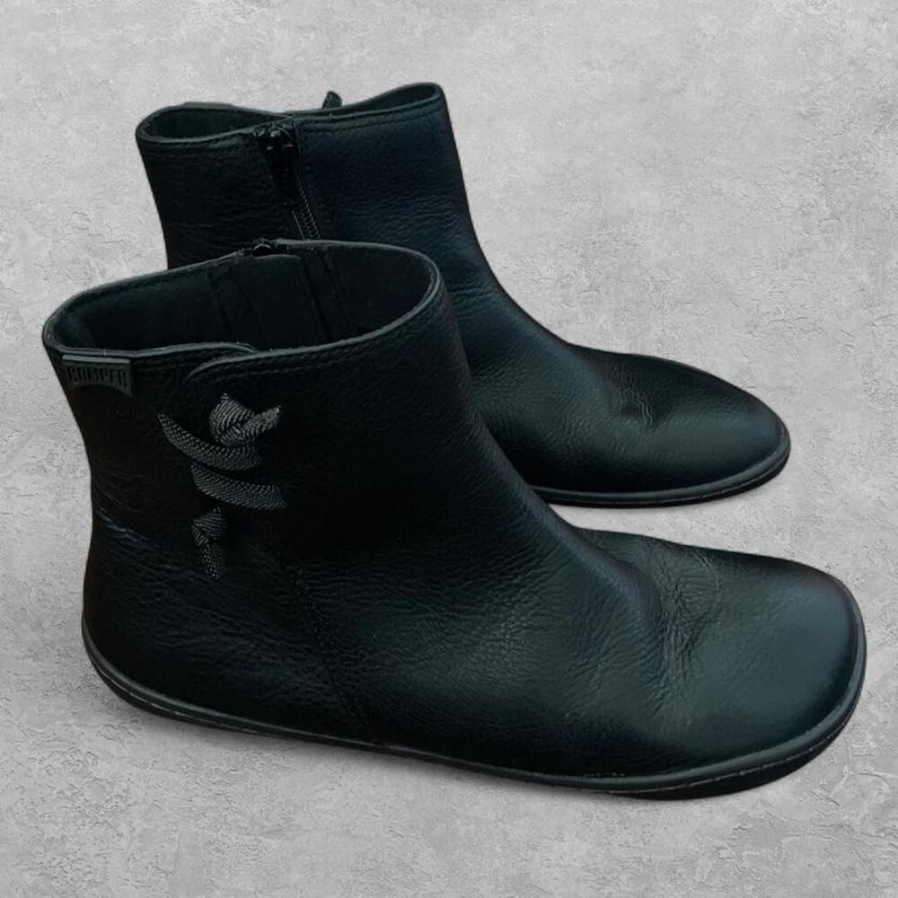 Camper Peu Cami Grained Leather Ankle Boots Women's 10 Black Barefoot Gorpcore